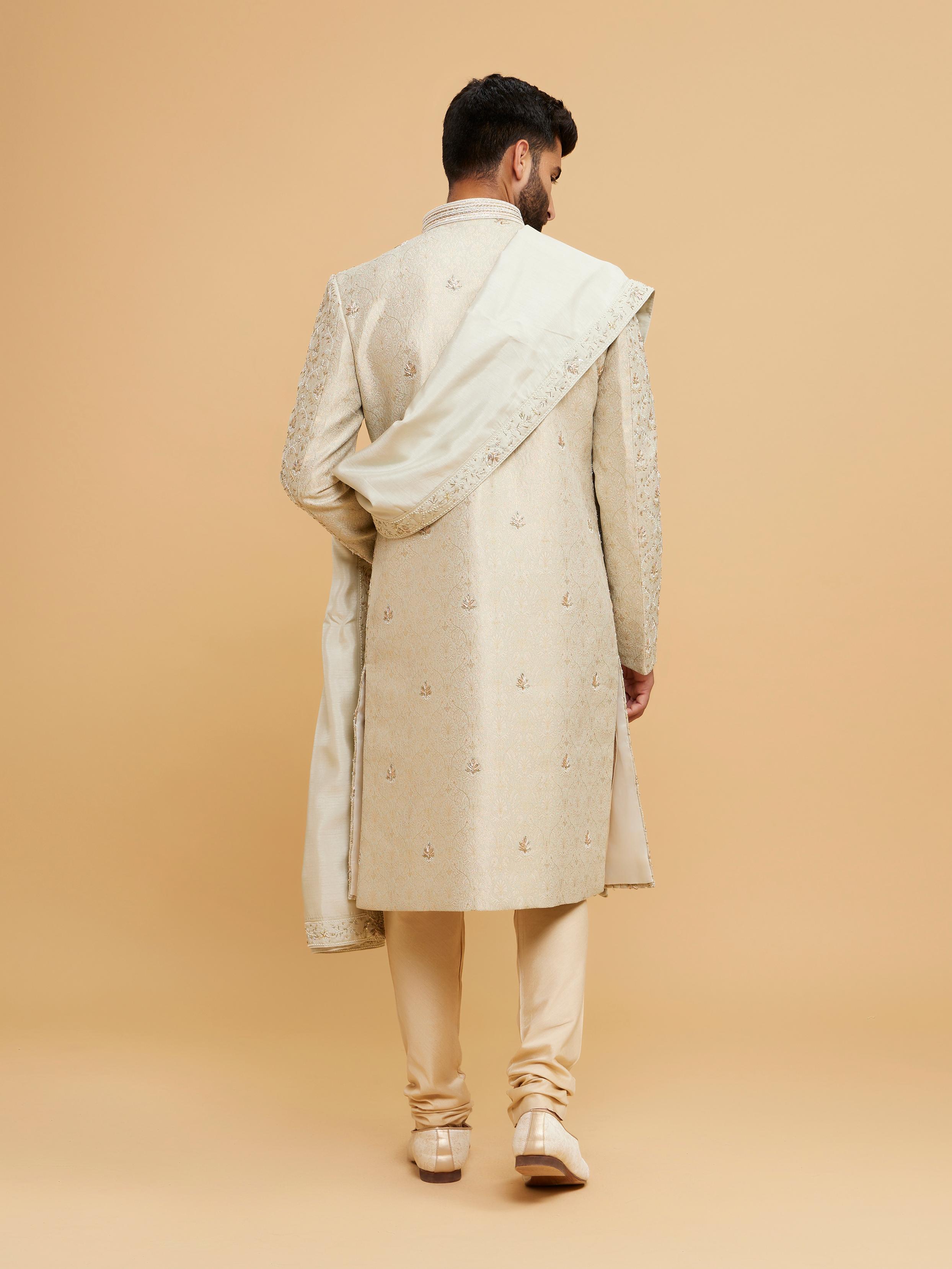 Twamev Men Pista Green Brocade Masterpiece Sherwani