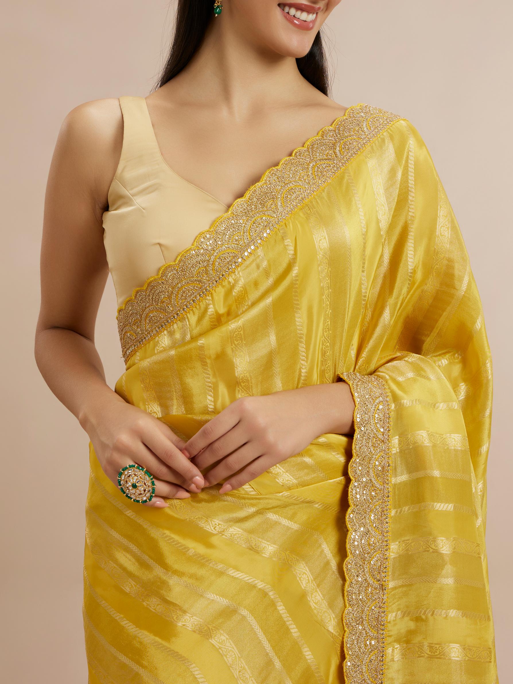 Twamev Women Radiant Yellow Tissue Saree