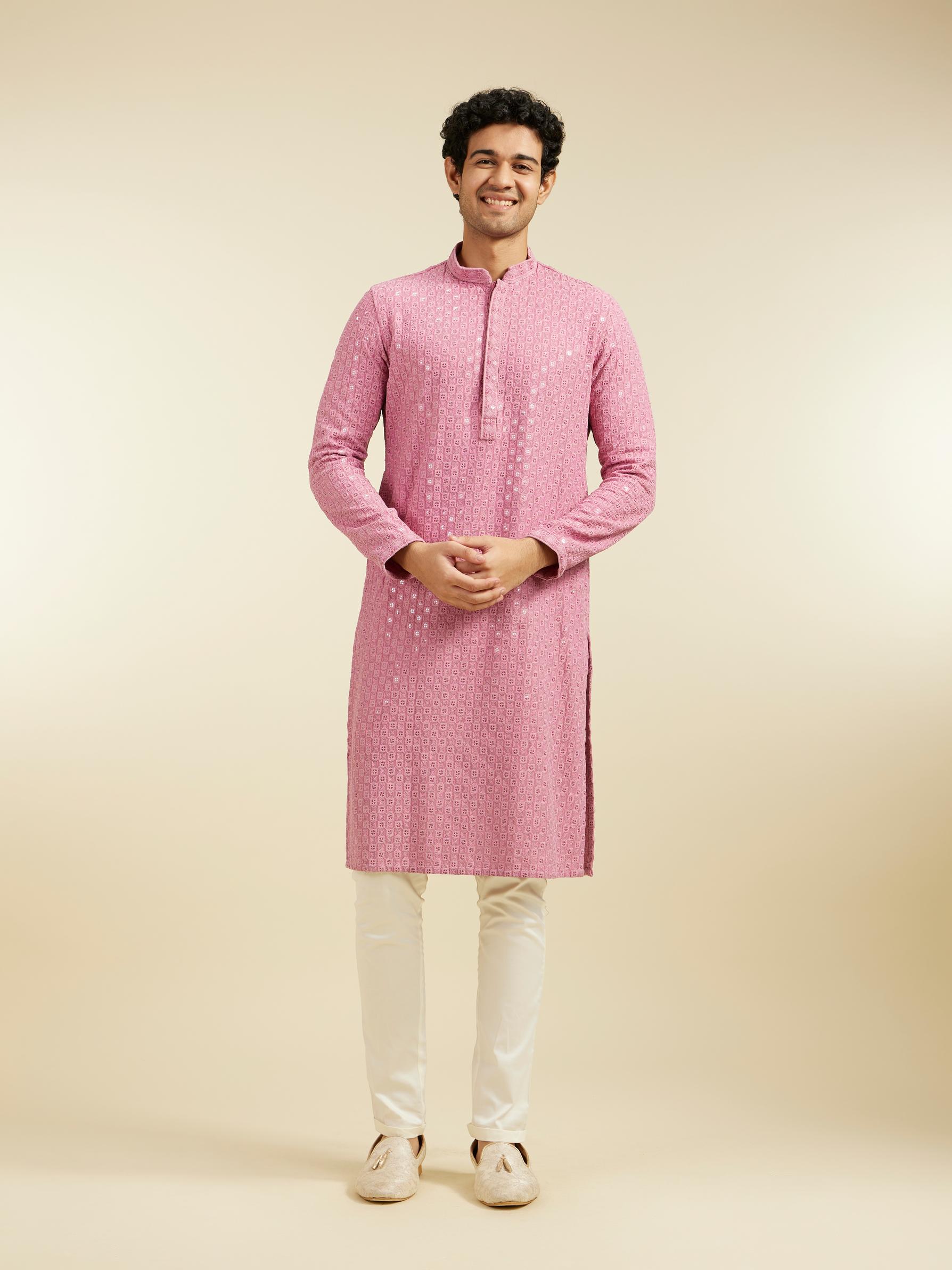 Diwas Men Dusty Pink Chikankari Sequinned Kurta