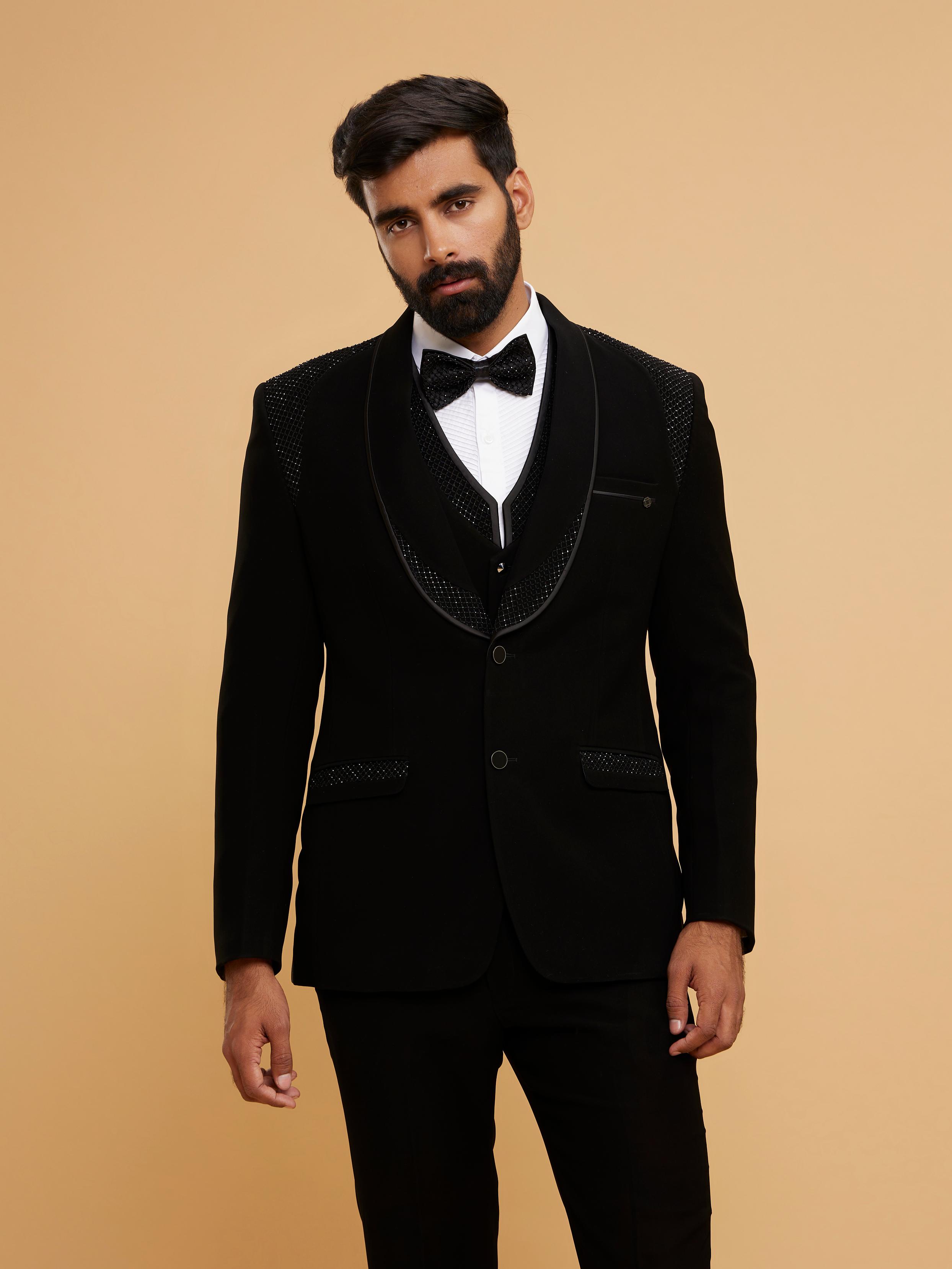 Twamev Men Dapper Black Suit Set