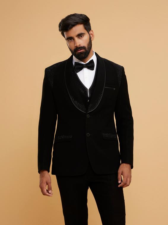 Twamev Men Dapper Black Suit Set