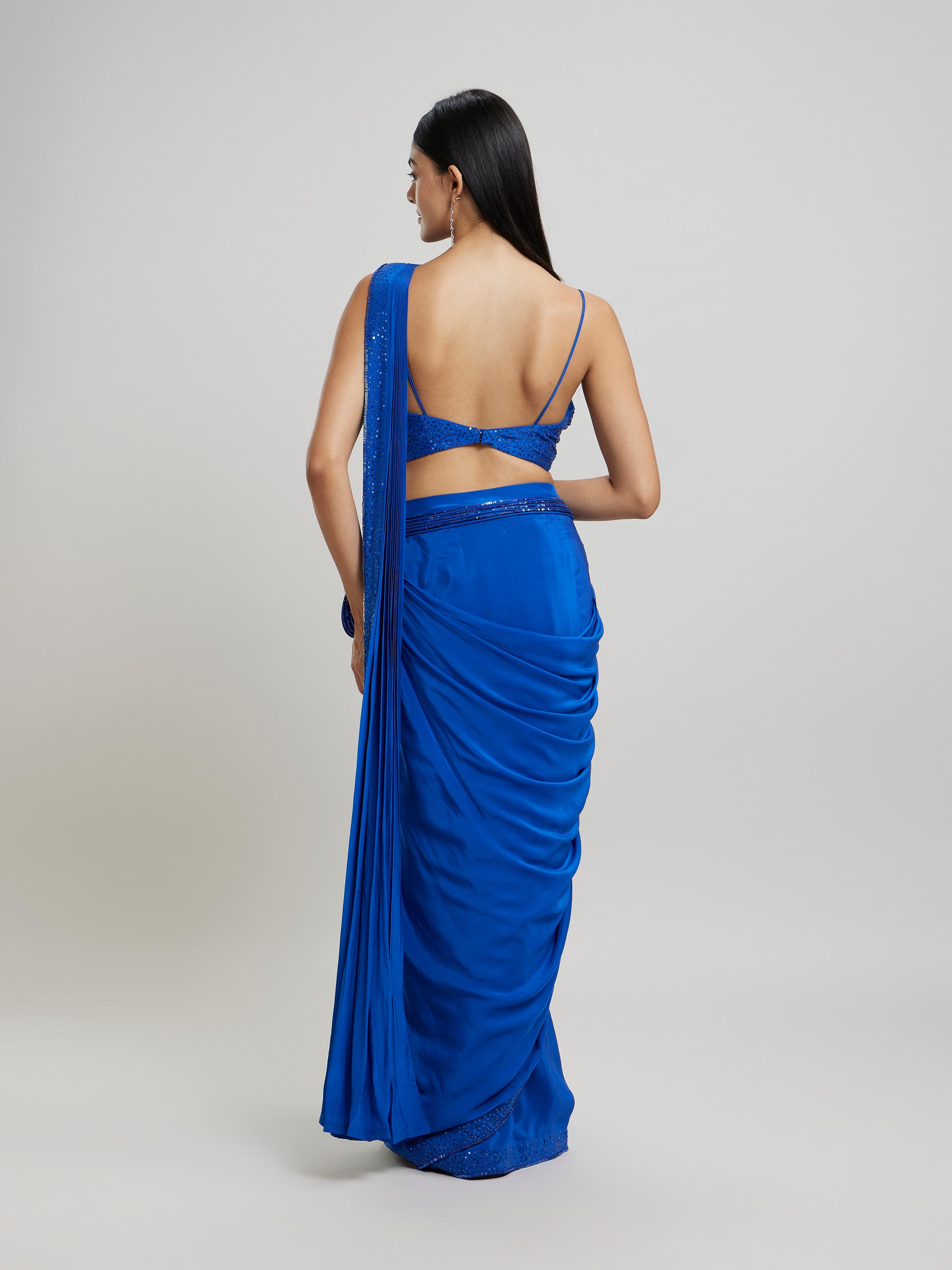 Twamev Women Enchanting Indigo Blue Satin Saree