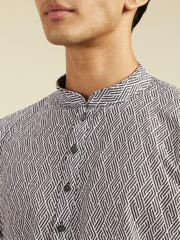 Diwas Men Battleship Grey Diamond Patterned Kurta with Rhinestones