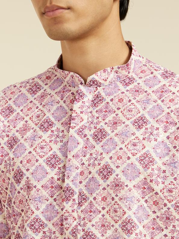 Diwas Men Soft Lilac Chikankari Inspired Printed Kurta