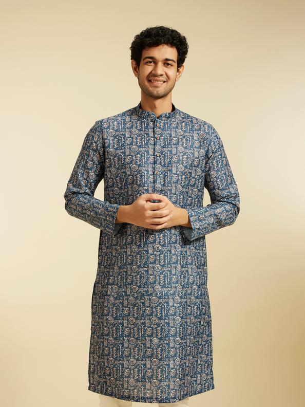 Diwas Men Cobalt Blue Aztec Printed Kurta