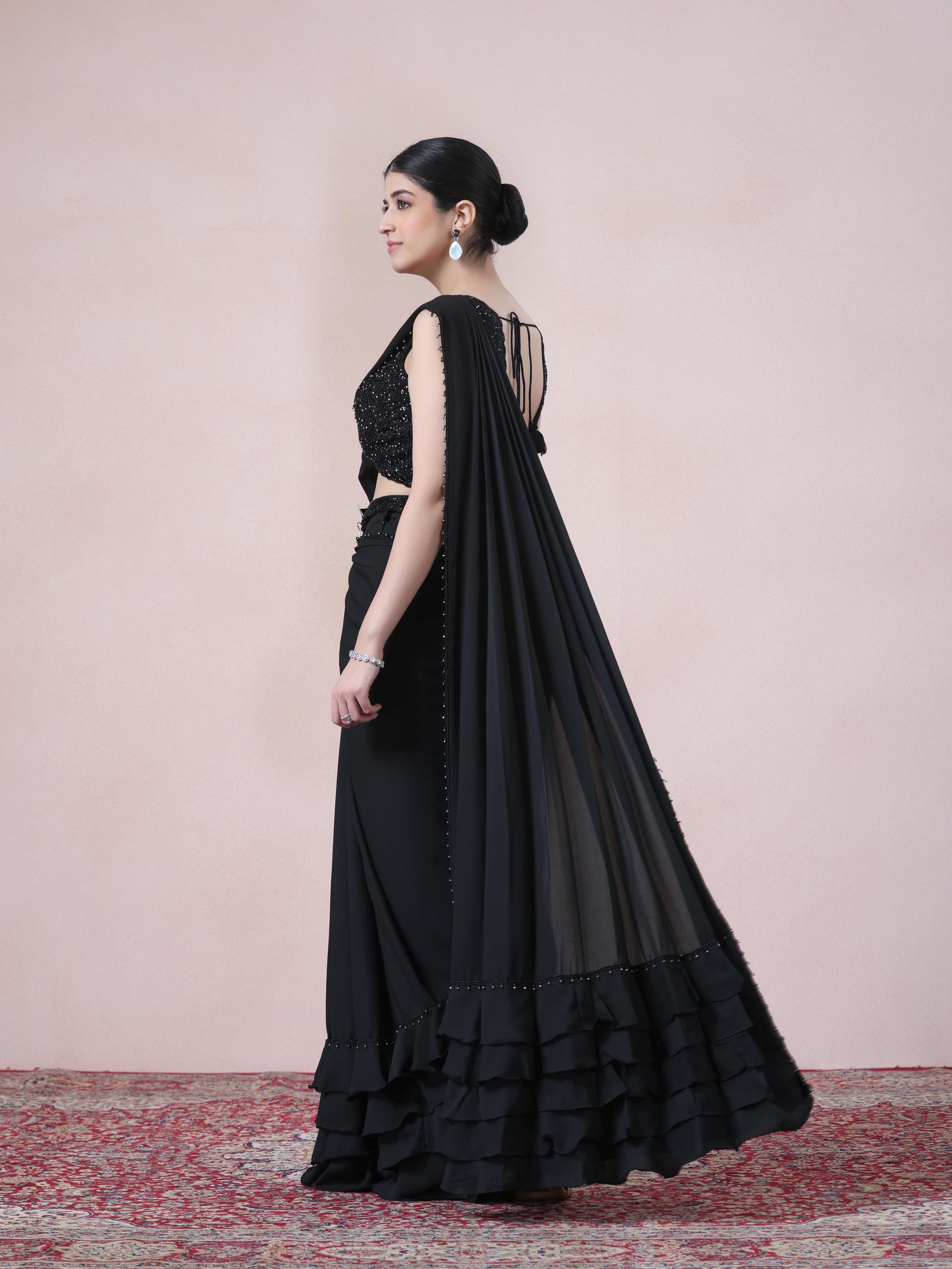 Twamev Women Timeless Black Beauty Georgette Saree