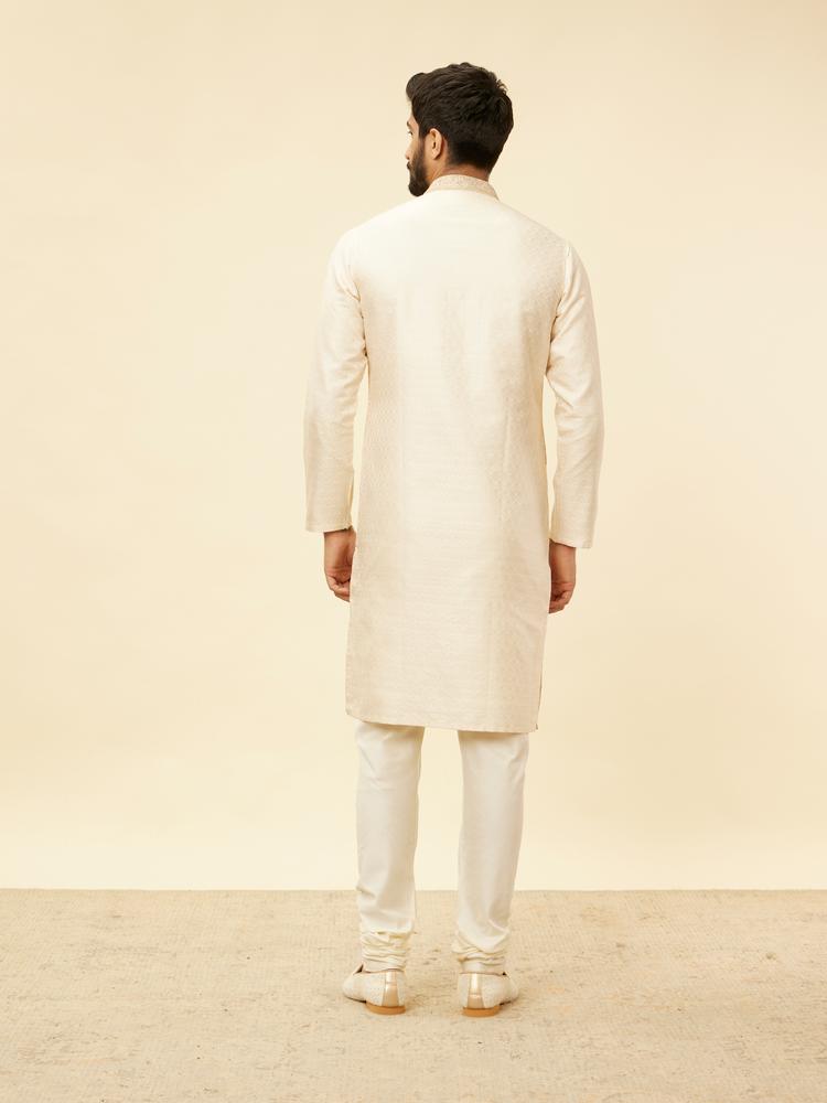 Twamev Men Twinkling Cream Brocade Kurta Pajama