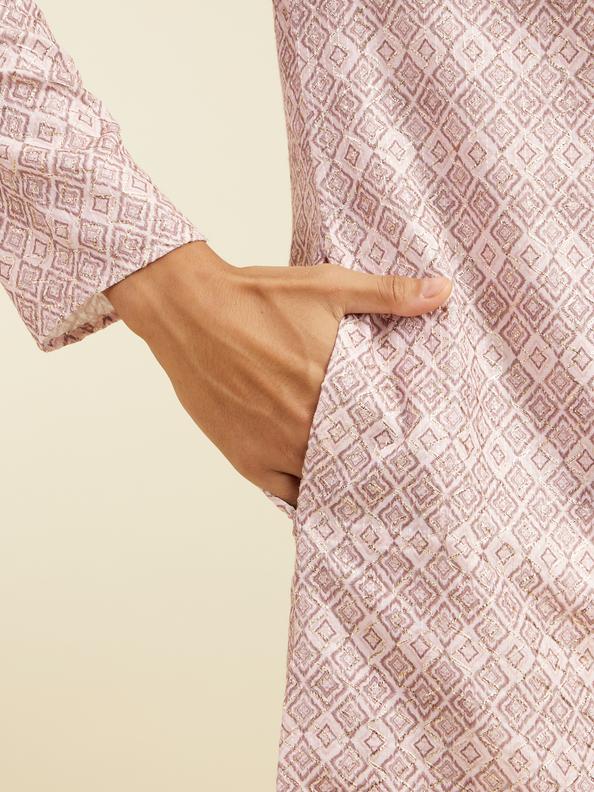 Diwas Men Baby Pink Grid Printed Kurta
