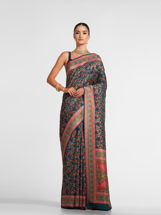 Twamev Women Radiant Teal Blue Saree