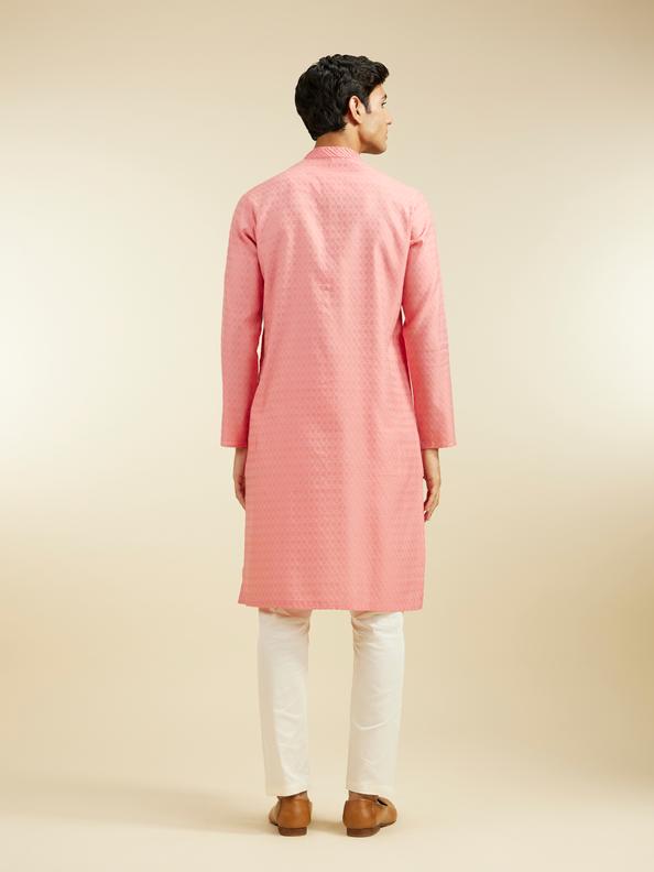 Diwas Men Coral Pink Jaal Patterned Kurta