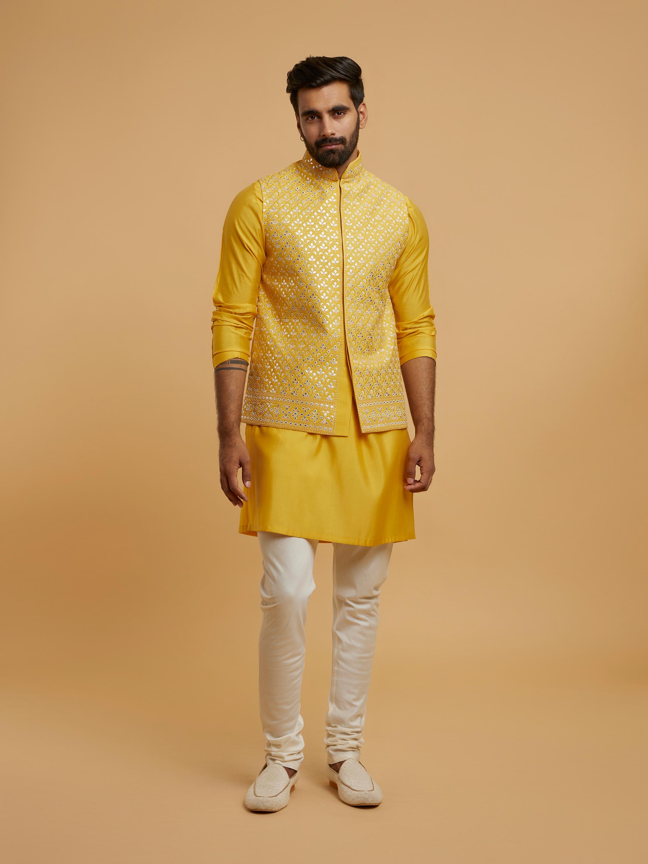 Twamev Men Mustard Majesty Kurta Jacket Set