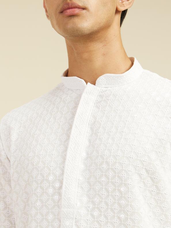 Diwas Men Warm White Chikankari Kurta with Sequin Work
