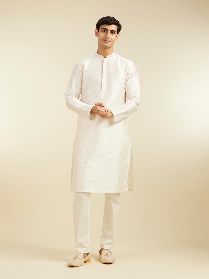Diwas Men Warm White Sequin Embellished Kurta
