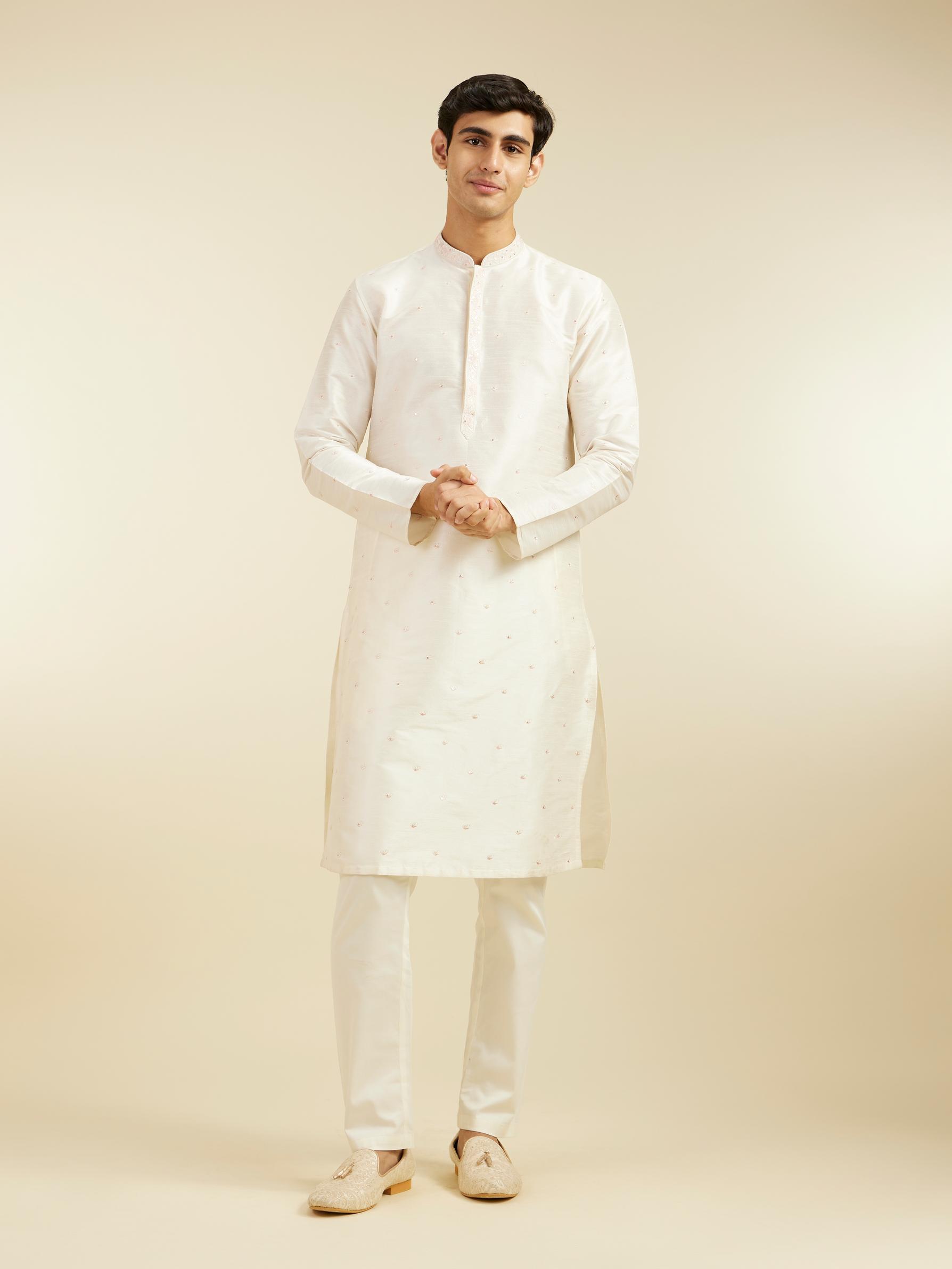 Diwas Men Warm White Sequin Embellished Kurta