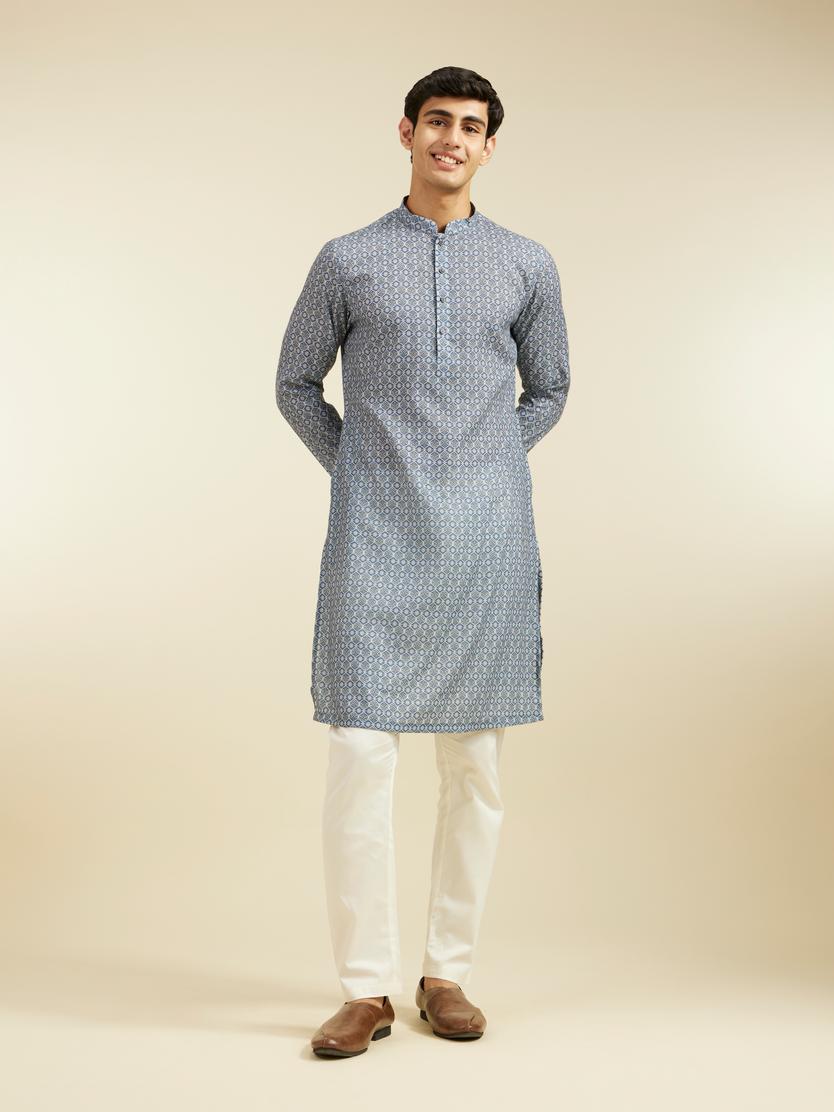 Diwas Men Oxford Blue Jaal Patterned Kurta