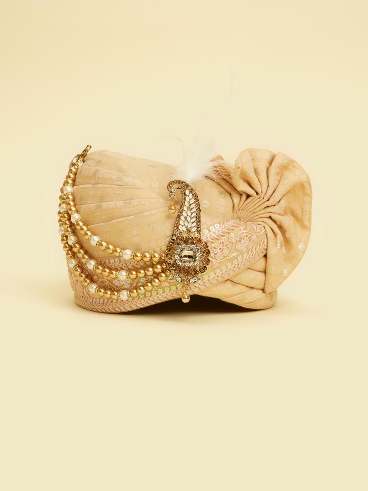 Twamev Men Elegant Beige Chanderi Safa