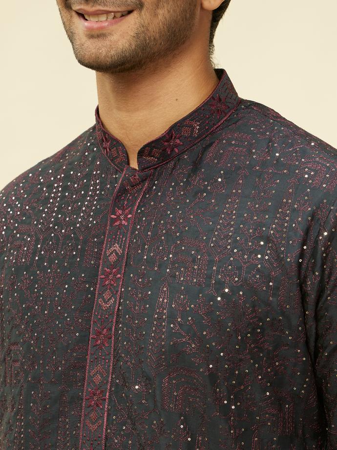 Twamev Men Enigmatic Dark Grey Sequin Kurta Set with Dupatta