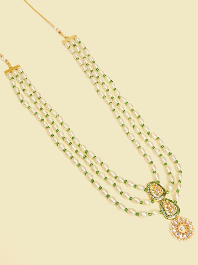 Twamev Men Twilight Teal Green Cream Ensemble Mala