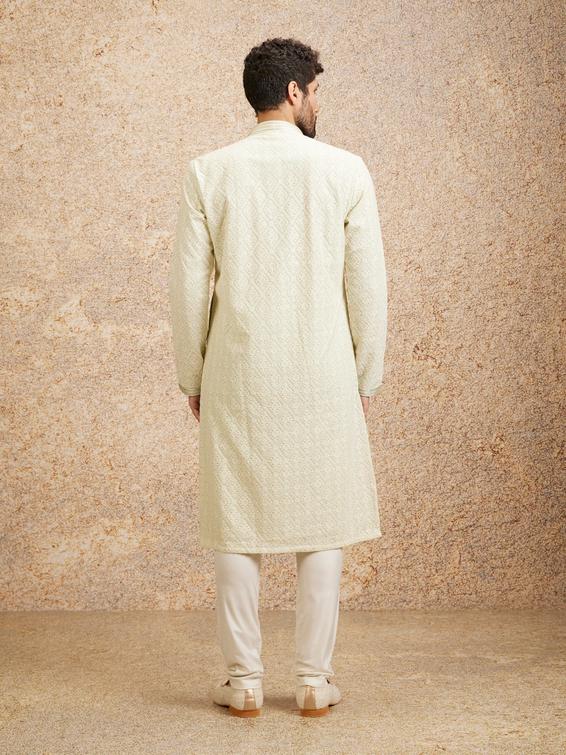 Twamev Men Pista Green Chikankari Kurta Set