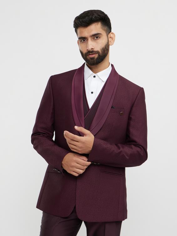 Twamev Men Regal Wine Suit Set Ensemble