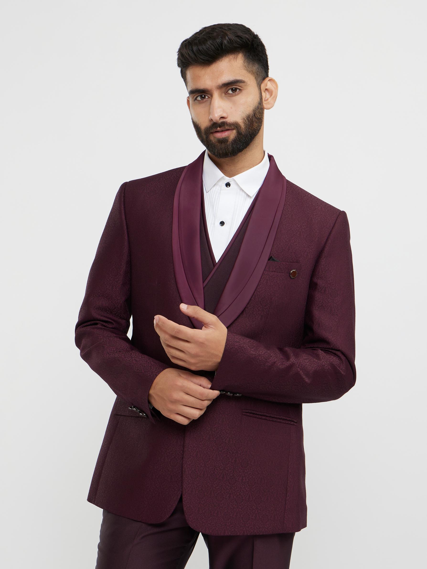 Twamev Men Regal Wine Suit Set Ensemble
