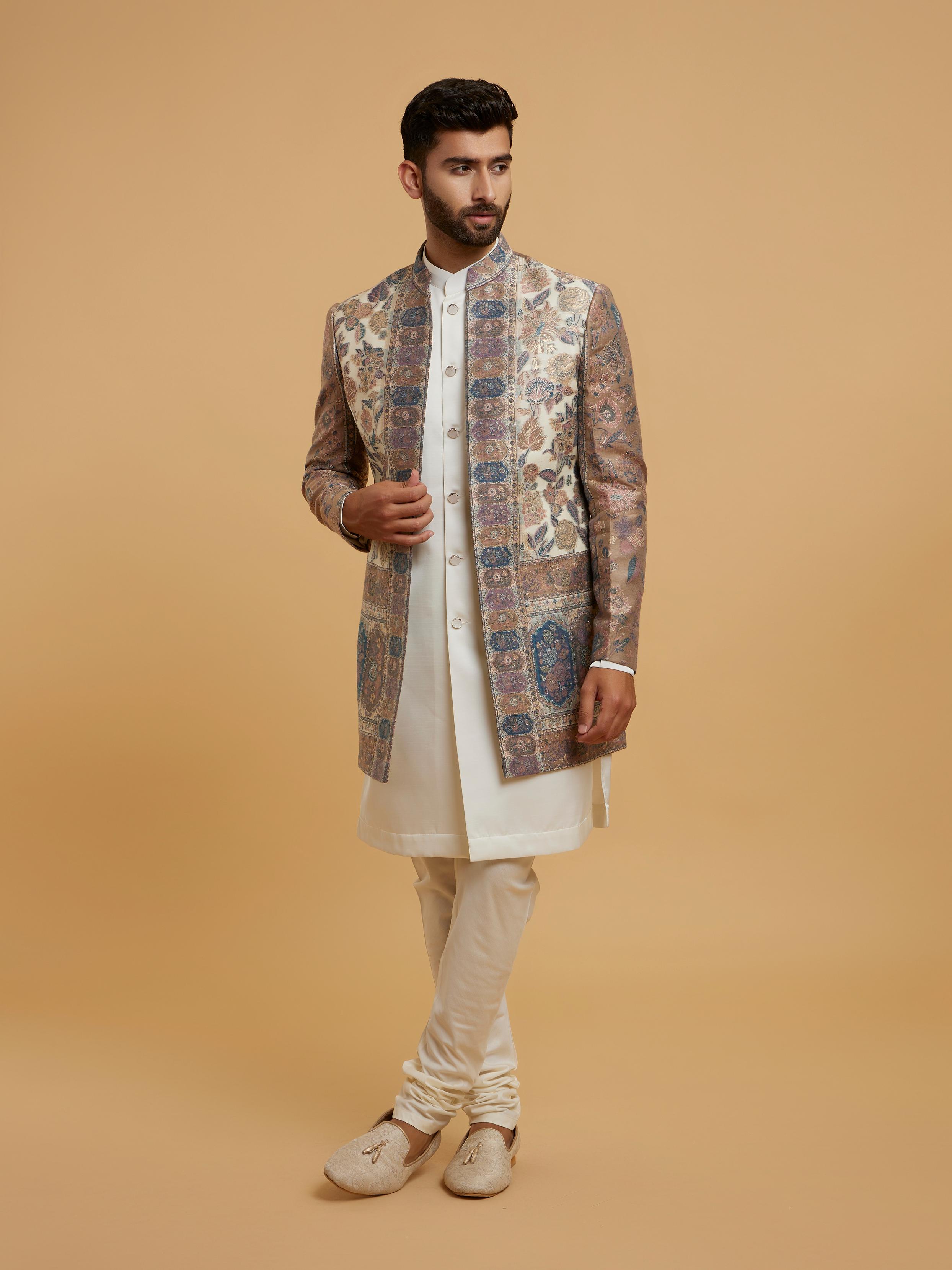 Twamev Men Creamy Splendor Indo Western Suit