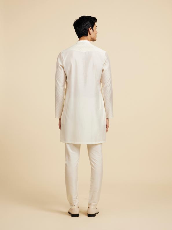 Diwas Men Cream White Grid Patterned Kurta