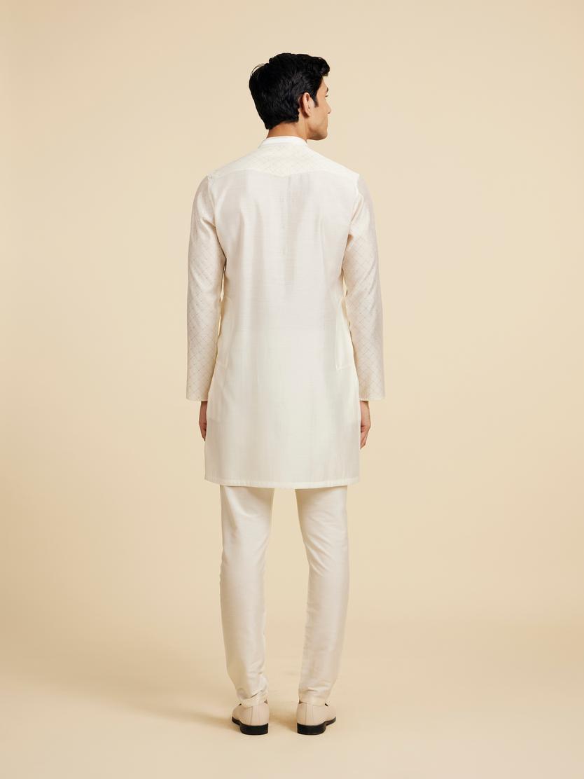 Diwas Men Cream White Grid Patterned Kurta