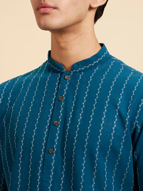 Diwas Men Teal Blue Bel Printed Kurta