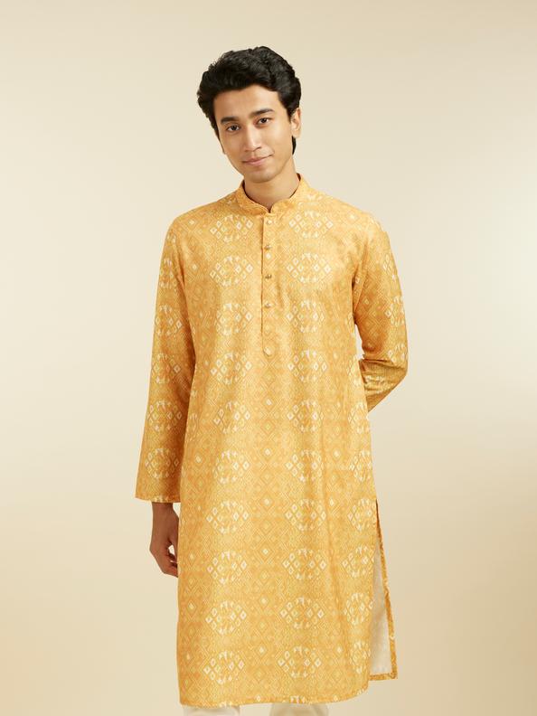 Diwas Men Mustard Yellow Kaleidoscopic Square Printed Kurta