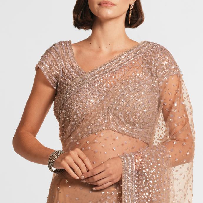 Twamev Women Beige Mastery Elegance Saree