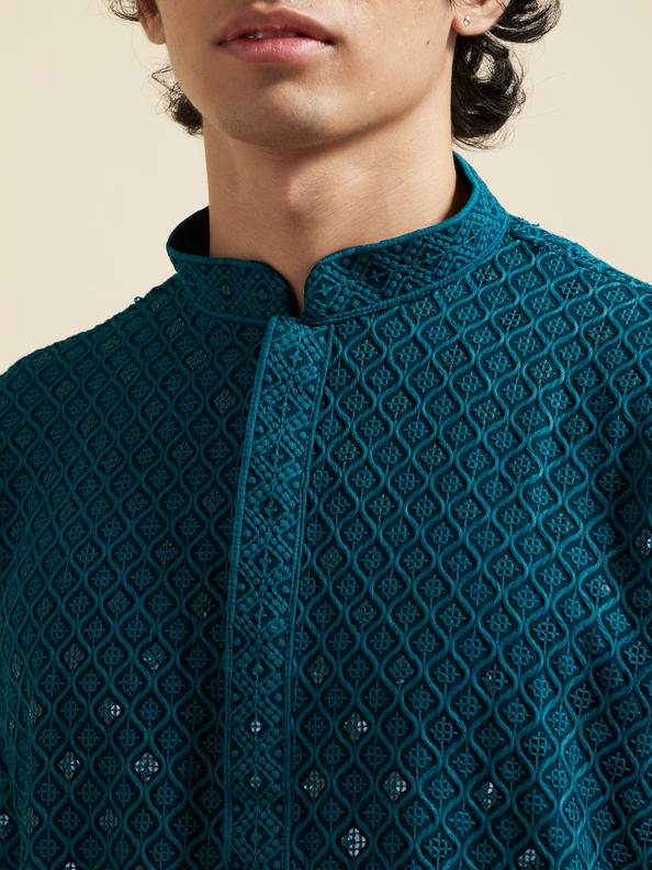 Diwas Men Teal Green Viscose Kurta Pajama