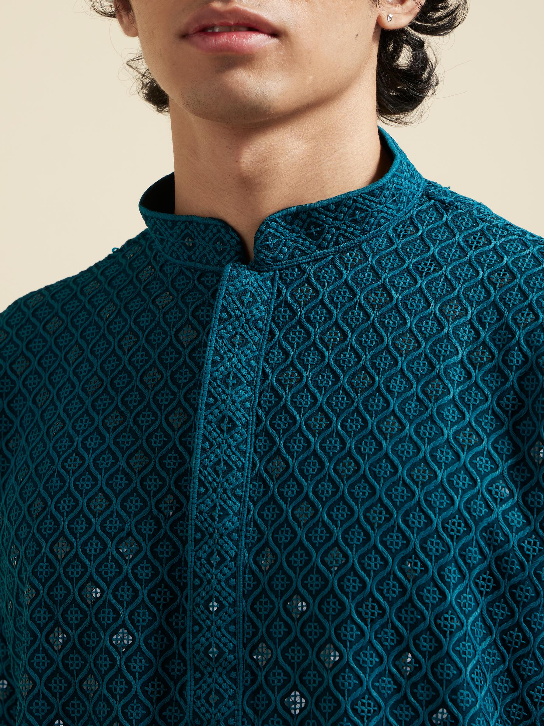 Diwas Men Teal Green Viscose Kurta Pajama