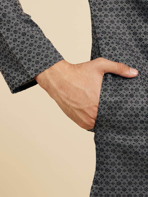Diwas Men Battleship Grey Kurta with Circular Buta Motifs