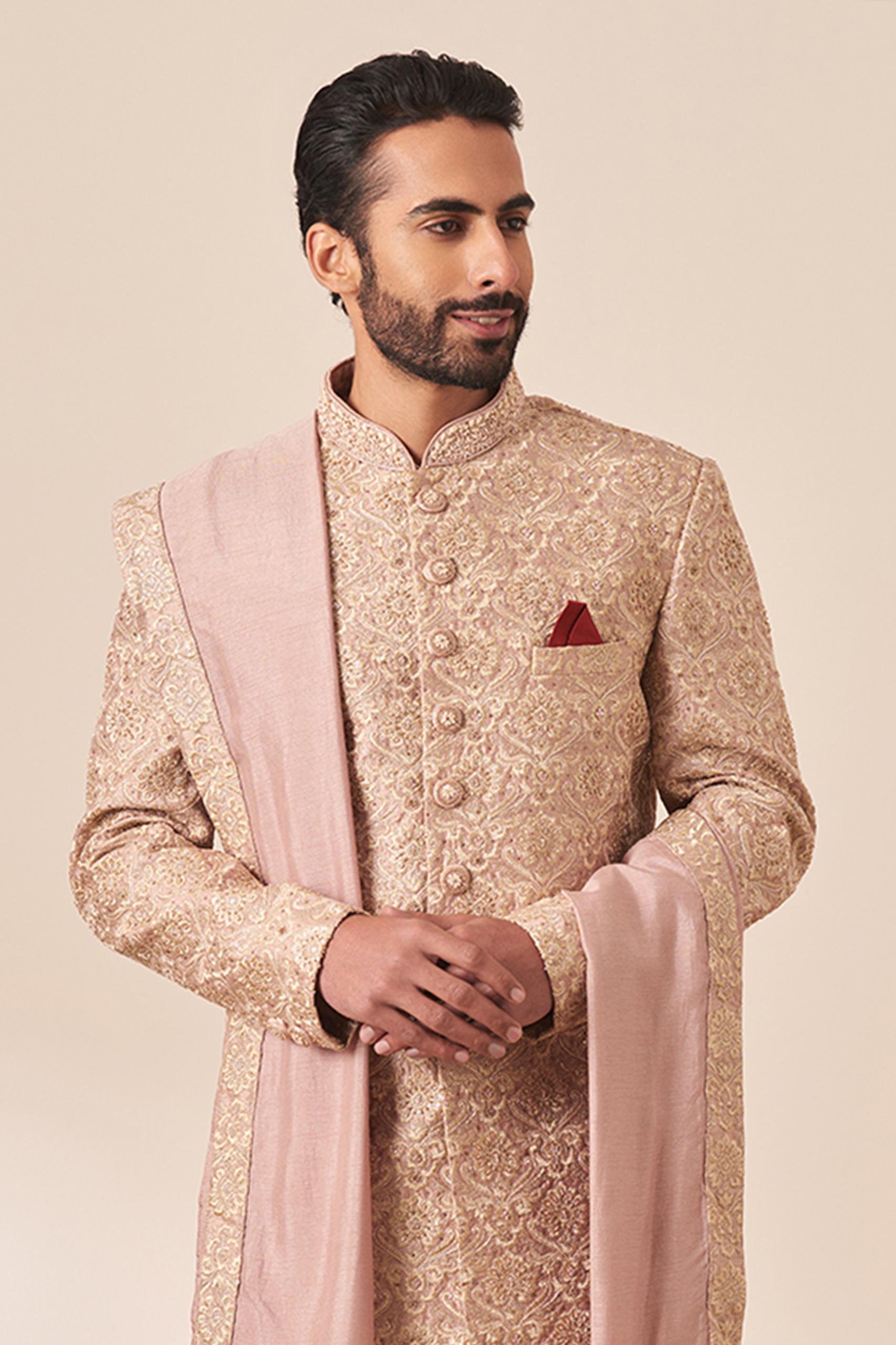 Twamev Men Lilac All Over Work Sherwani with Dupatta