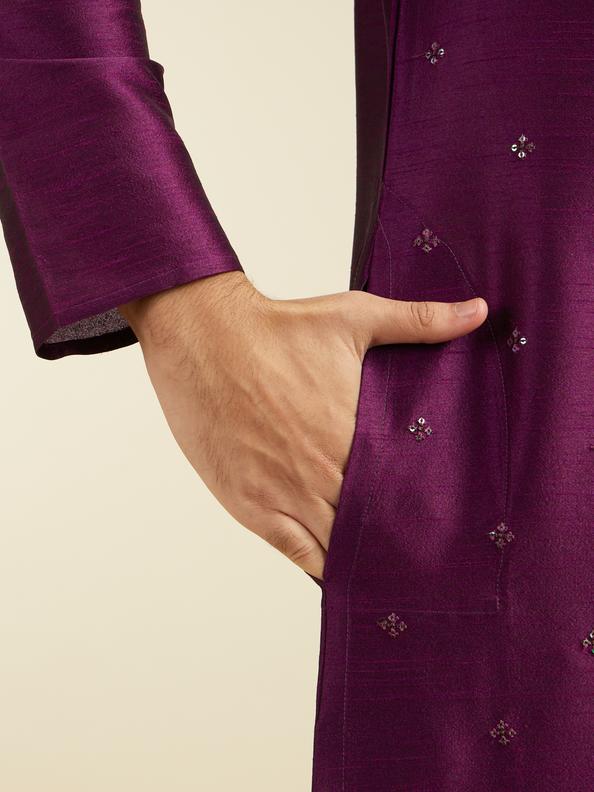 Diwas Men Royal Purple Sequin Embellished Kurta