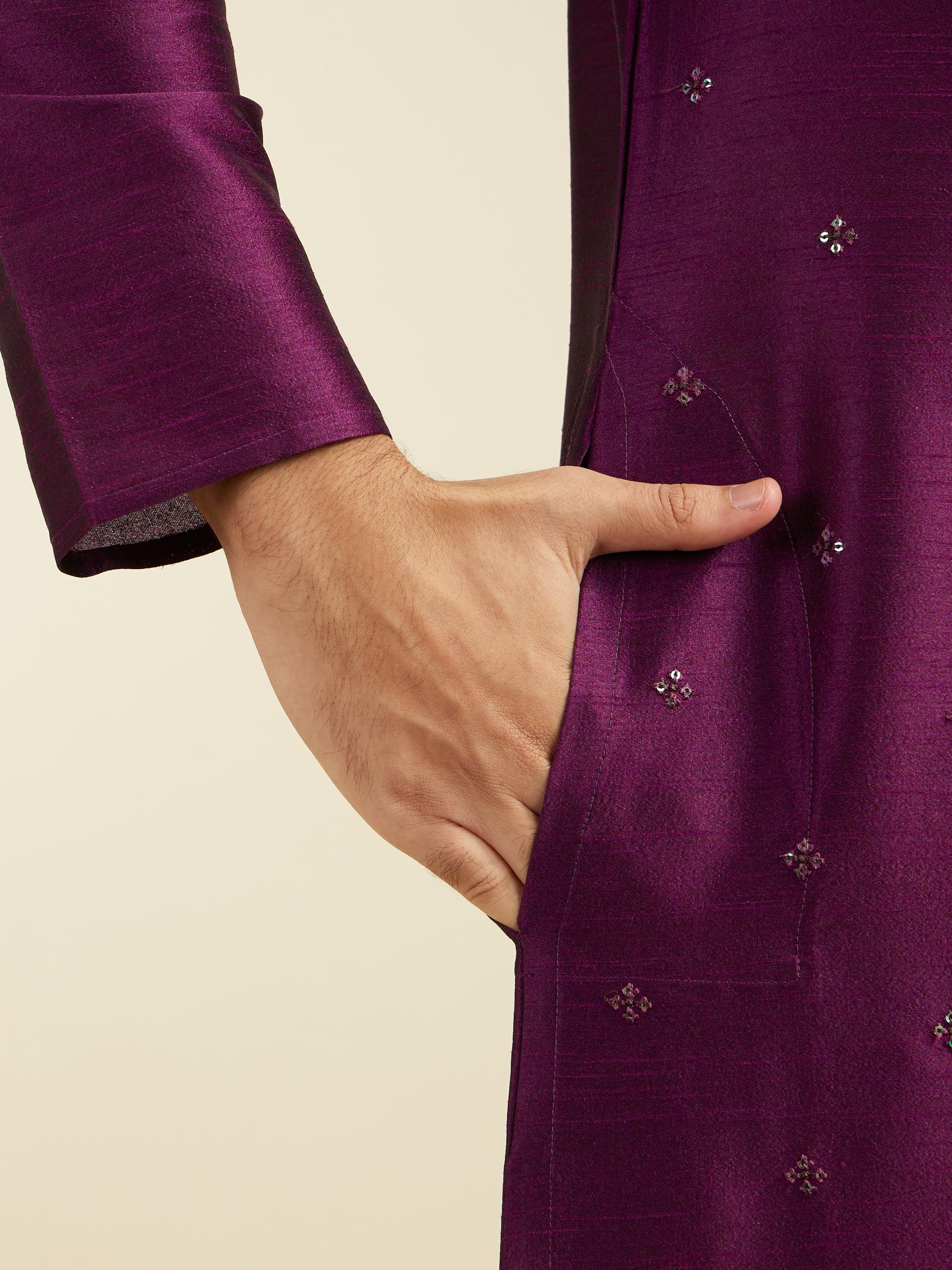 Diwas Men Royal Purple Sequin Embellished Kurta