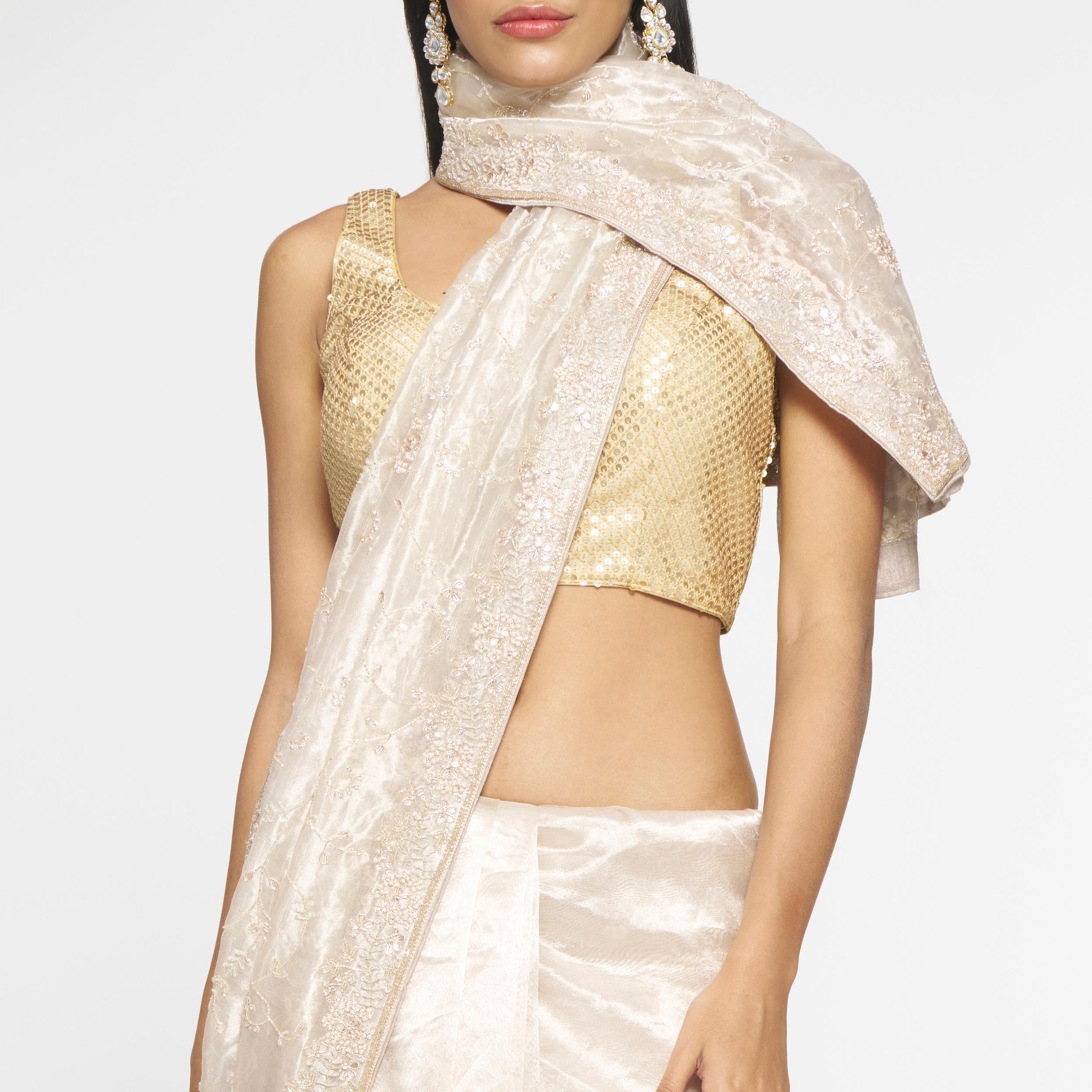 Twamev Women Sublime Beige Elegance Saree