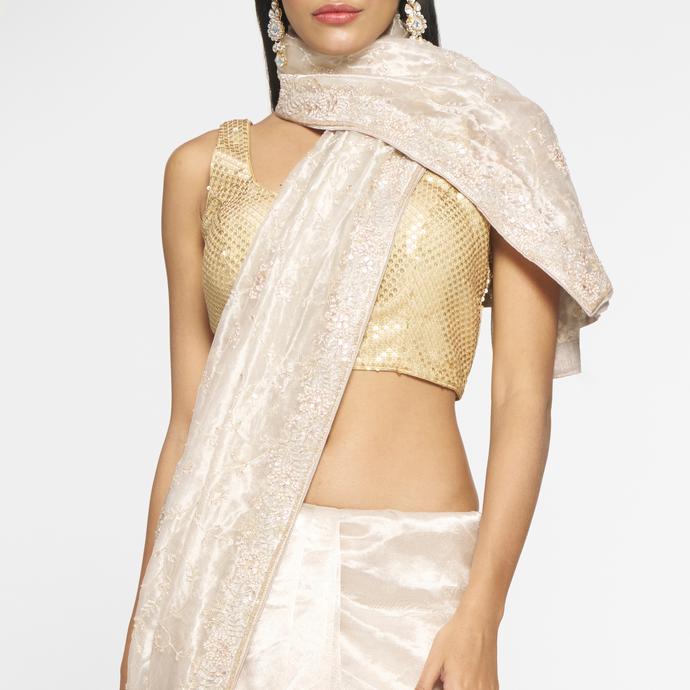 Twamev Women Sublime Beige Elegance Saree