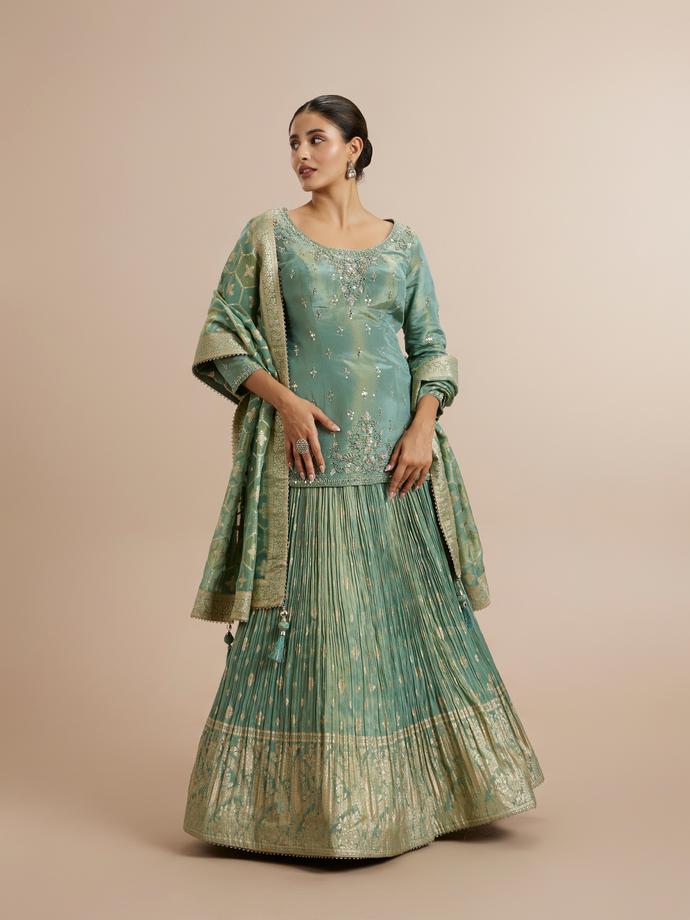 Twamev Women Enchanted Sea Green Elegance Lehenga