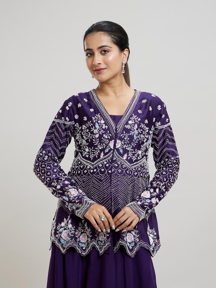 Twamev Women Elegant Purple Stitched Suit