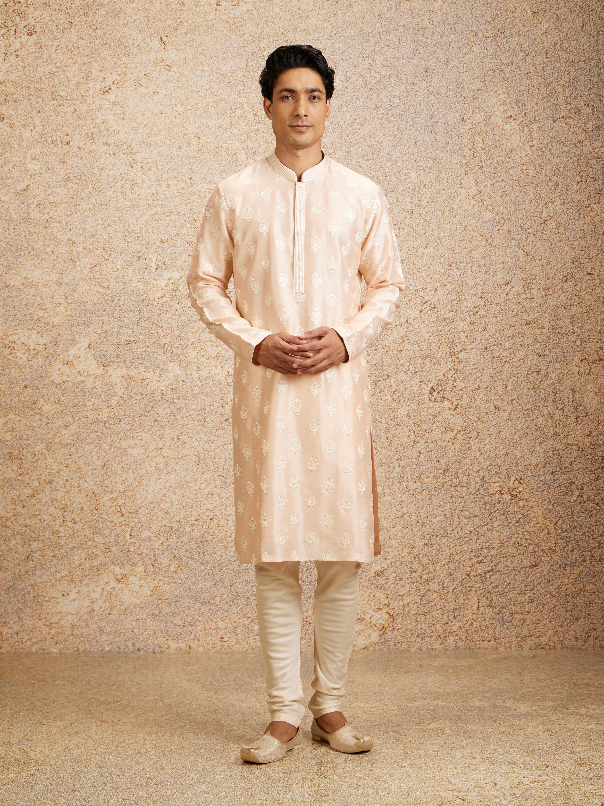 Twamev Men Twirl in Peach Elegant Kurta Pajama