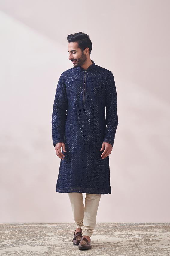 Twamev Men Twilight Blue Chikankari Kurta Set