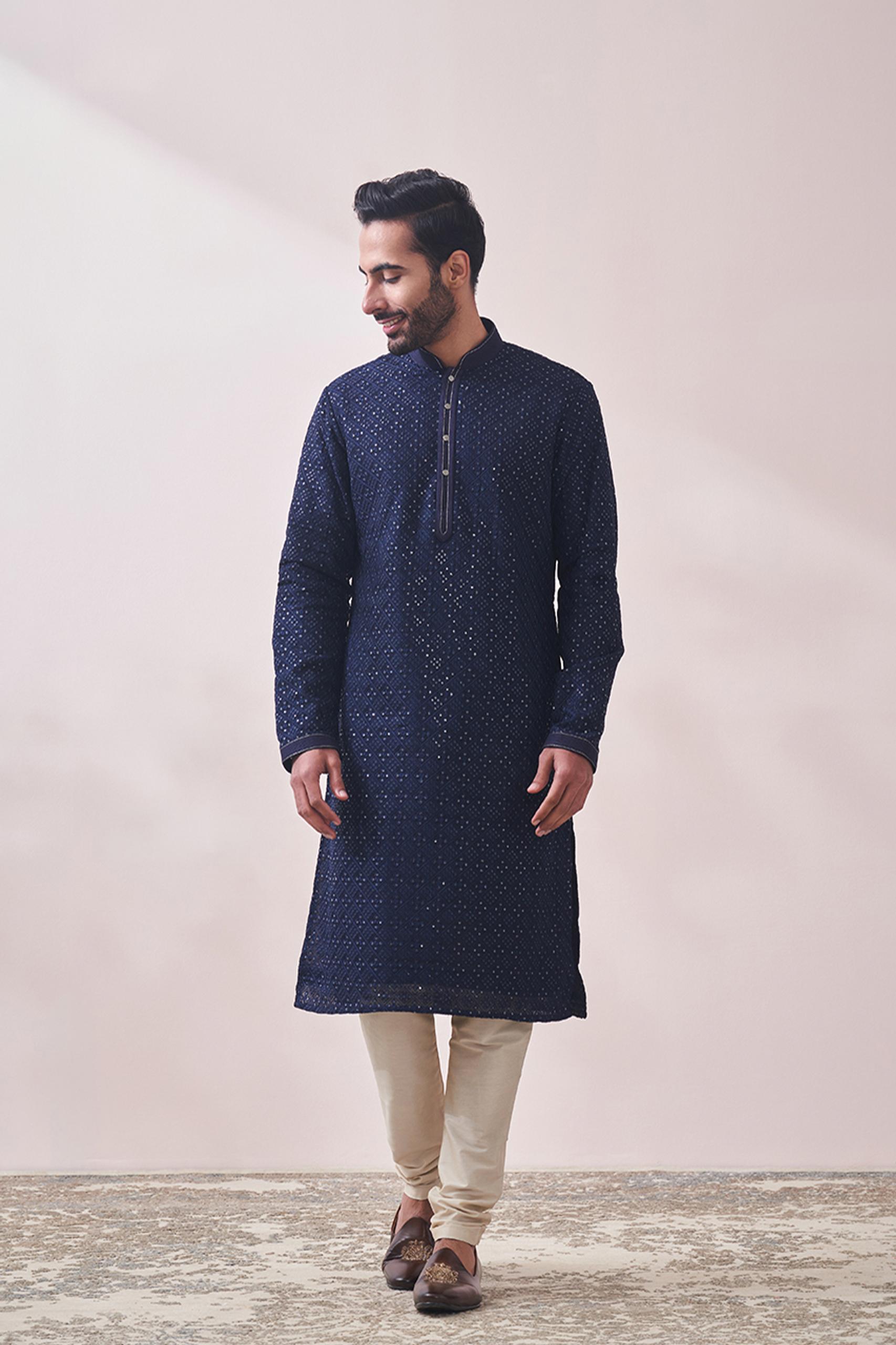 Twamev Men Twilight Blue Chikankari Kurta Set
