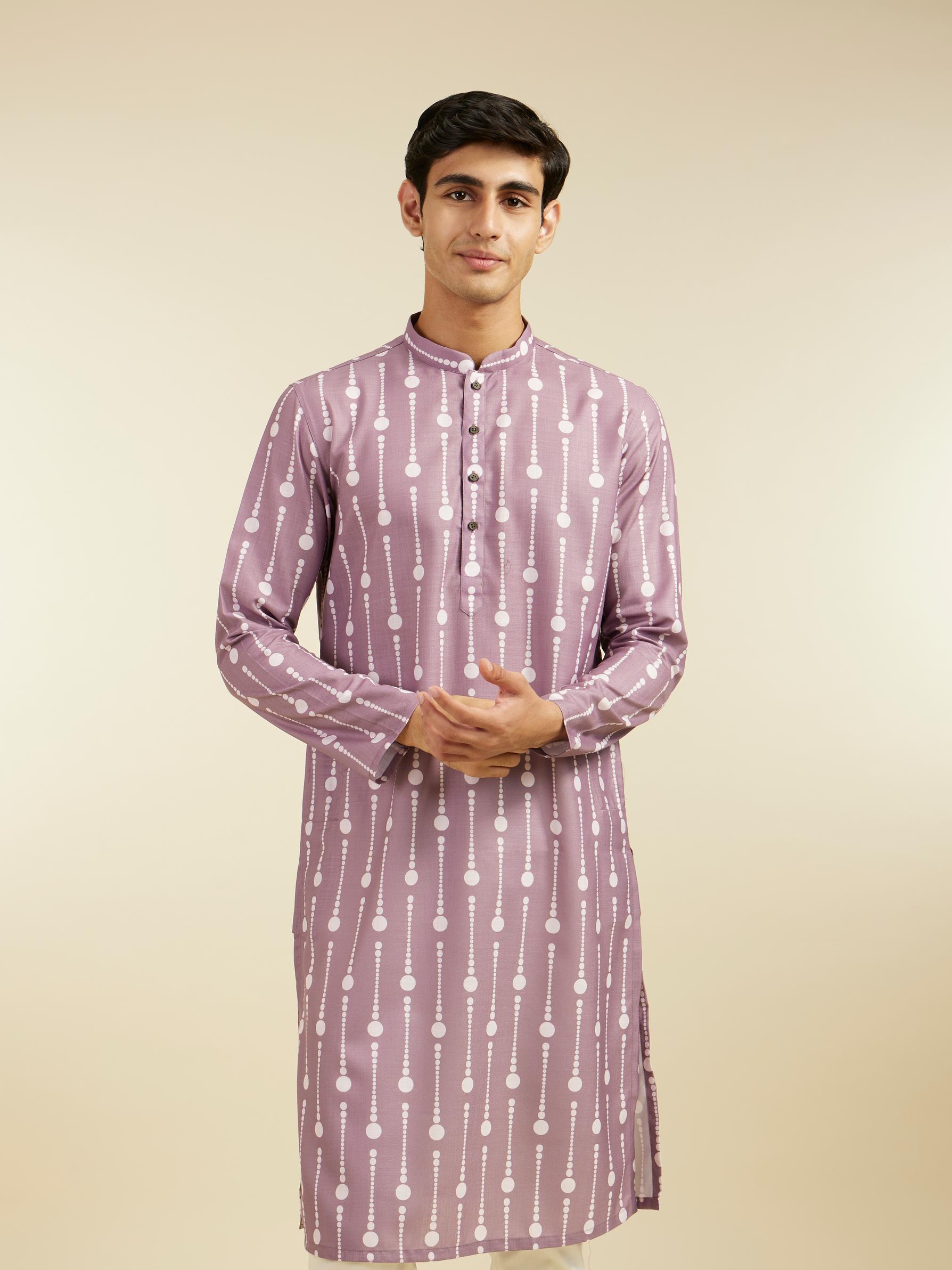 Diwas Men Soft Lilac Modish Dotted Printed Kurta