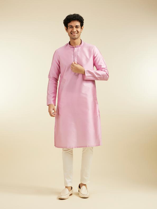 Diwas Men Bubblegum Pink Lattice Patterned Kurta with Sequin Work