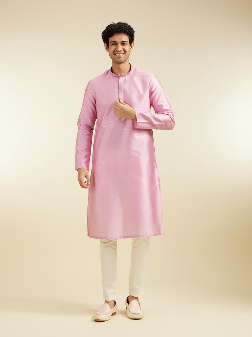 Diwas Men Bubblegum Pink Lattice Patterned Kurta with Sequin Work