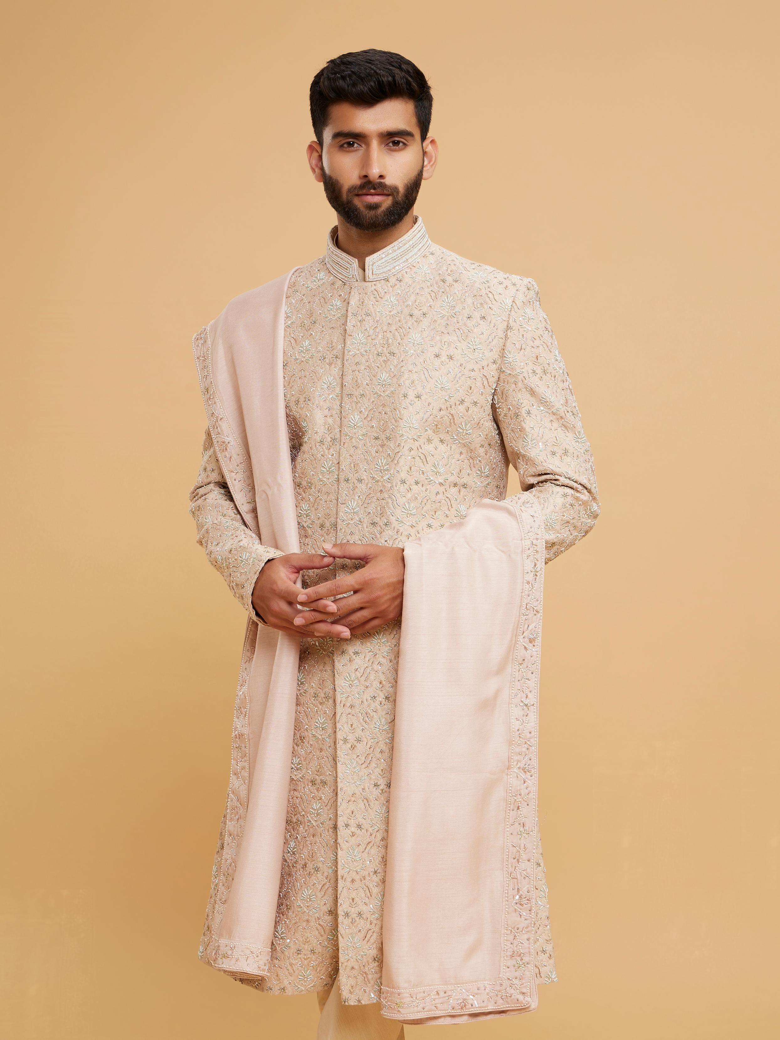 Twamev Men Dusty Pink Brocade Sherwani