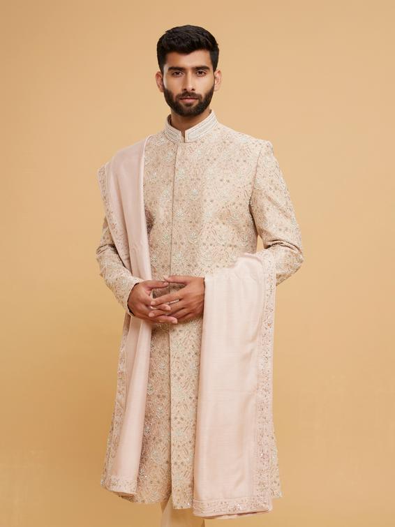 Twamev Men Dusty Pink Brocade Sherwani