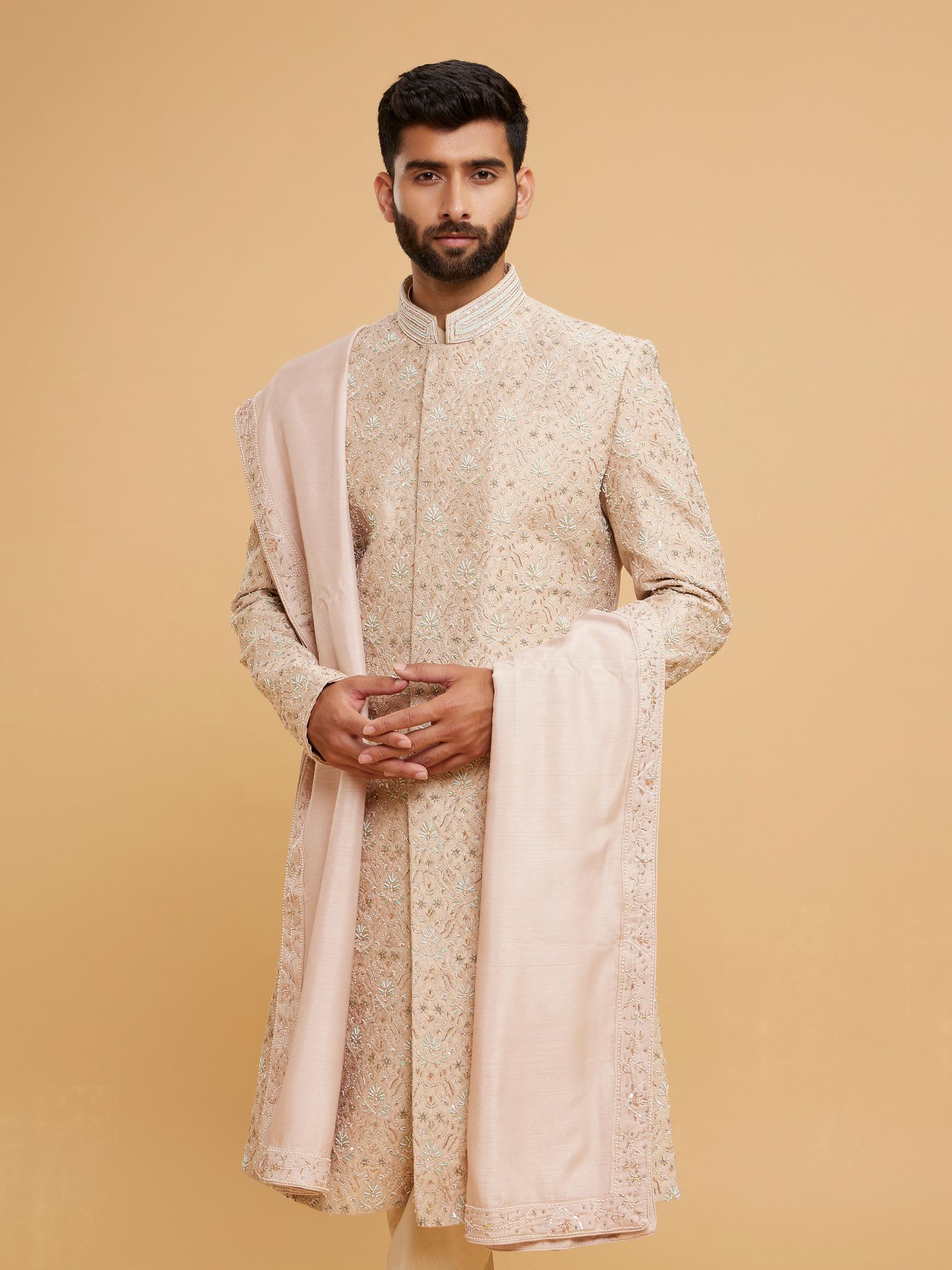 Twamev Men Dusty Pink Brocade Sherwani